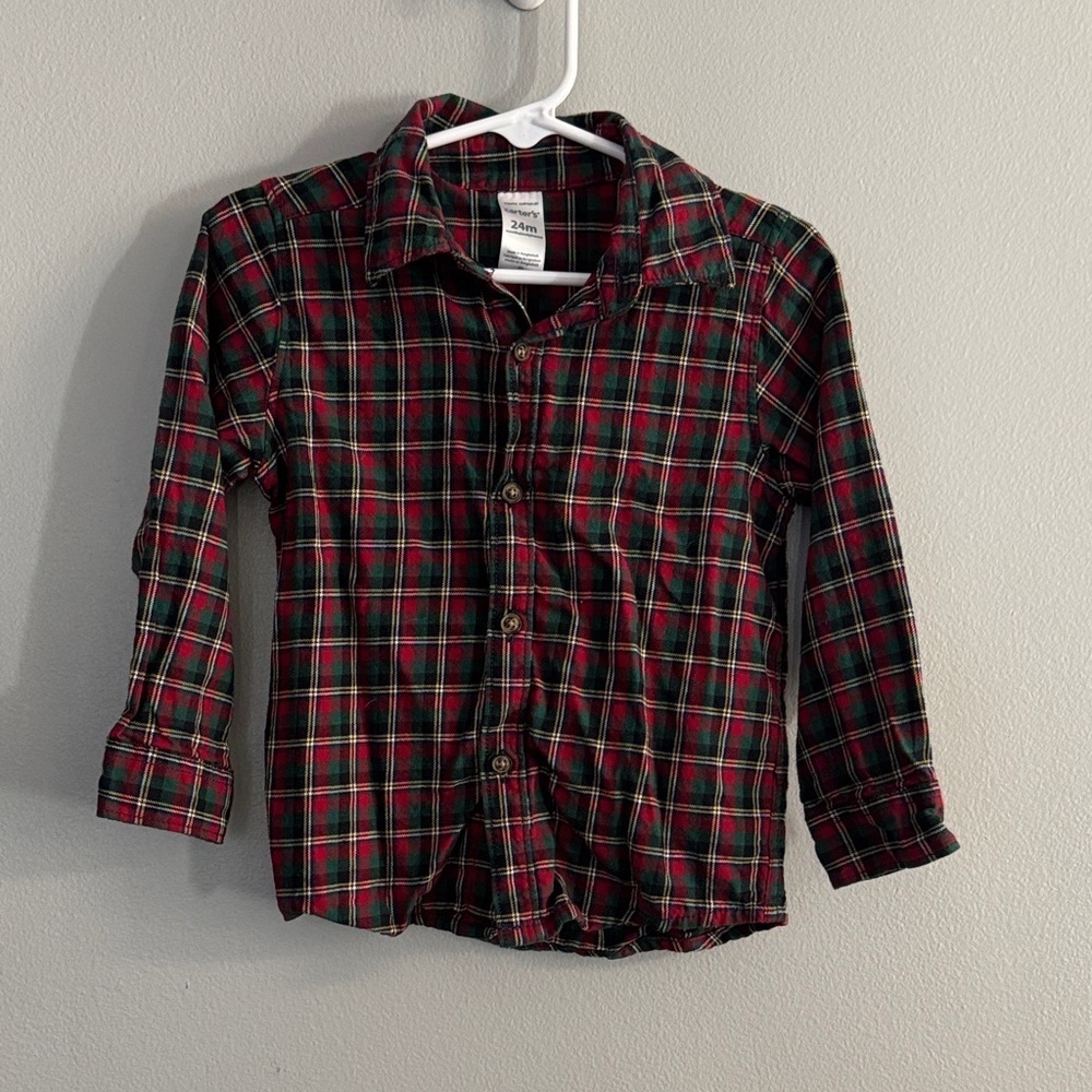 Carters Red and Green Plaid Button Down Shirt